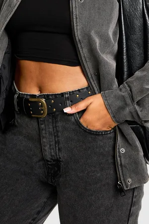 Boohoo Brushed Gold Stud Detail Belt - - ONE SIZE
