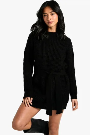 Boohoo Petite Belted Knitted Jumper Dress - - 6