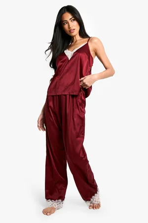 Boohoo Contrast Lace Trim Cami Top & Trouser Pyjama Set - - 6