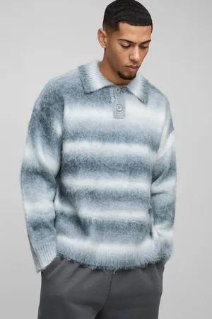 Boohoo Oversized Brushed Stripe Knitted Rugby Polo - - M