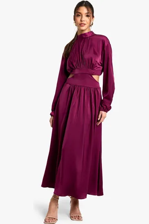 Boohoo Satin High Neck Midaxi Dress - - 8