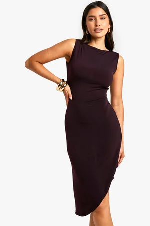 Boohoo Tall Racer Asymmetric Hem Midi Dress - - 8