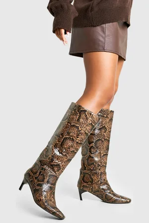 Boohoo Print Low Square Toe Knee High Boots - 5