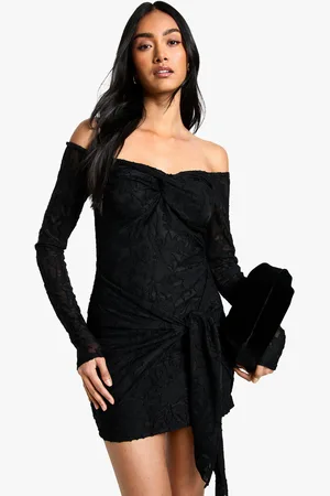 Boohoo Tall Burnout Bardot Twist Wrap Mini Dress - - 4