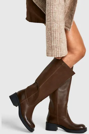 Boohoo Vintage Look Burnished Toe Column Knee High Boot - - 5