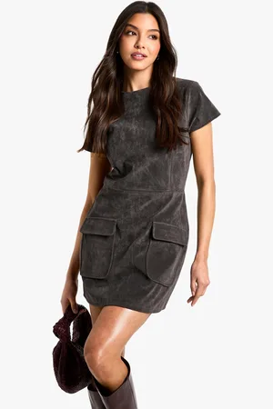 Boohoo Suede Cap Sleeve Mini Dress - - 8
