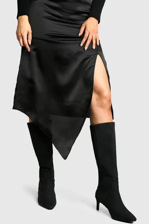 Boohoo Wide Fit Nubuck Knee High Low Heeled Boots - - 5