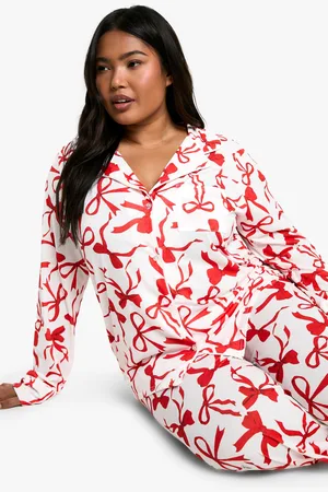 Boohoo Plus All Over Bow Print Jersey Trouser Pj Set - - 28