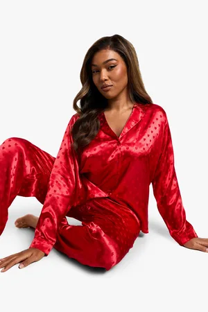 Boohoo Plus Satin Heart Jacquard Shirt & Trouser Set - - 18