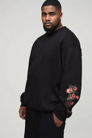 Boohoo Plus Oversized Dragon Floral Graphic Extended Neck Sweatshirt - - 4XL