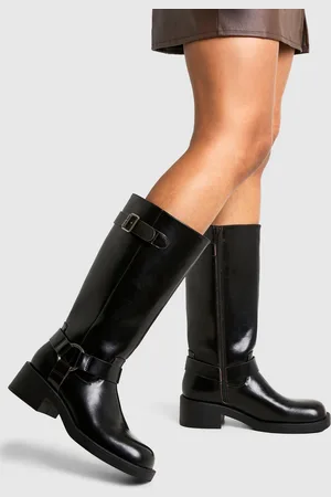 Boohoo Vintage Look Harness Detail Biker Knee High Boot - - 5