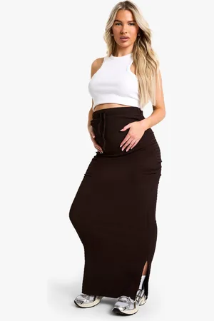 Boohoo Maternity Textured Elasticated Waist Drawstring Maxi Skirt - - 16