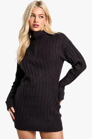 Boohoo Soft Knit Rib Zip Neck Oversized Mini Dress - - S