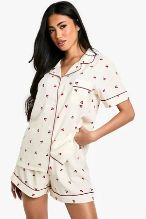 Boohoo Cherry Print Piping Detail Short Sleeve Shirt & Shorts Pyjama Set - - 10
