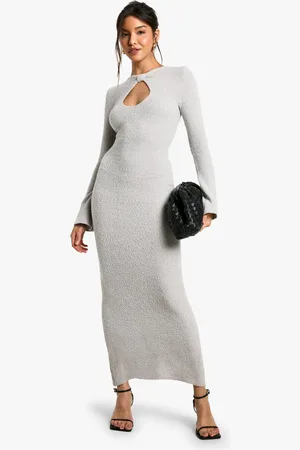 Boohoo Neck Detail Boucle Maxi Dress - - S