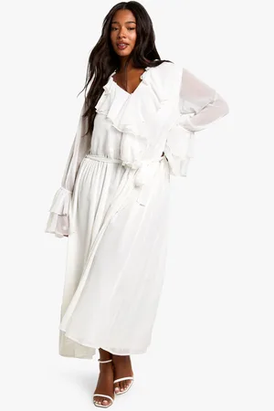 Boohoo Plus Chiffon Ruffle Tie Belt Skater Maxi Dress - - 16