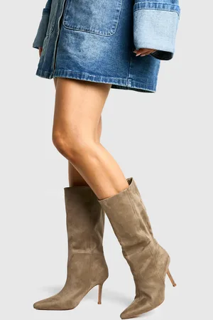 Boohoo Faux Suede Stiletto Calf High Boots - - 5