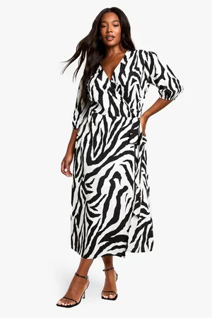 Boohoo Plus Woven Animal Print Wrap Midi Dress - - 28