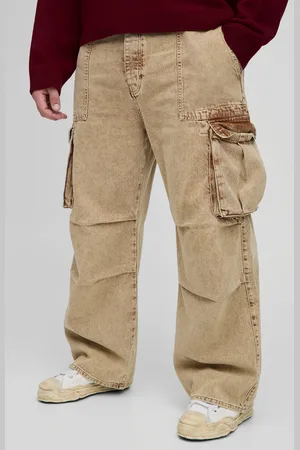 Boohoo Plus Acid Wash Pleat Knee Cargo Jeans - - 38
