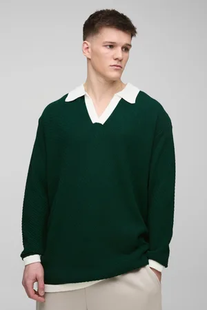 Boohoo Tall Long Sleeved Oversized Contrast Collar Knitted Polo - - S