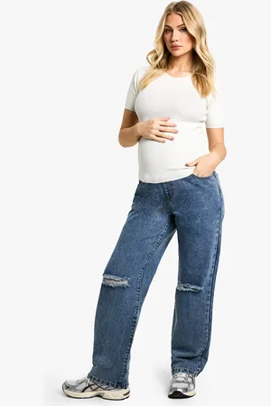 Boohoo Maternity Over The Bump Ripped Knee Boyfriend Jeans - - 8