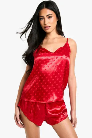 Boohoo Satin Heart Jacquard Cami & Shorts Pyjama Set - - 6