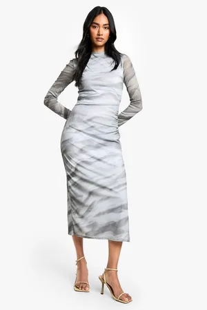Boohoo Abstract Burnout Mesh Midaxi Dress - - 8