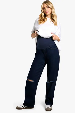 Boohoo Maternity Over The Bump Ripped Knee Boyfriend Jeans - - 14