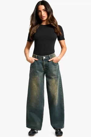 Boohoo Petite Low Rise Vintage Tint Baggy Boyfriend Jeans - - 6