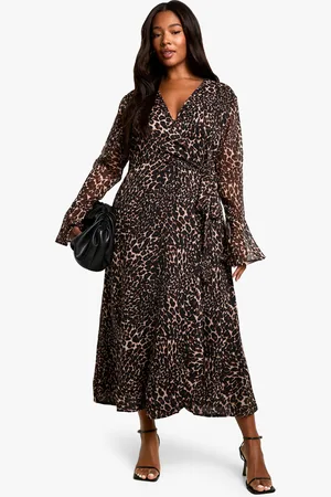 Boohoo Plus Chiffon Leopard Print Wrap Midaxi Dress - - 16