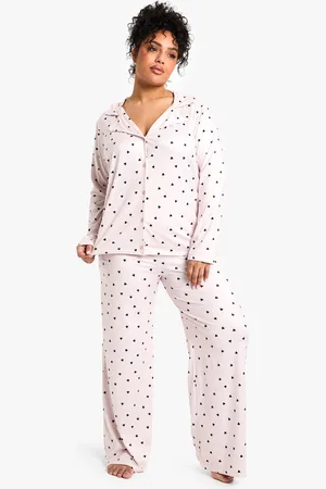 Boohoo Plus Heart Print Long Sleeve & Trouser Pj Set - - 16