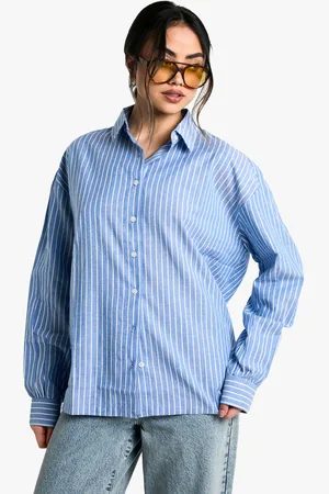 Boohoo Pinstripe Oversized Shirt - - 10