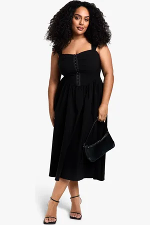 Boohoo Plus Bengaline Corset Detail Midi Skater Dress - - 16