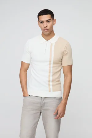 Boohoo Muscle Fit Short Sleeve Colour Block Knitted Polo - - L