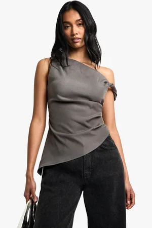 Boohoo Woven Draped Asymmetric Top - - 6