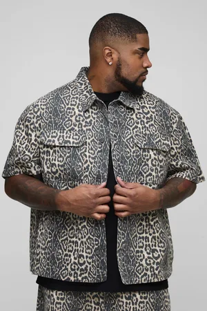 Boohoo Plus Wash Leopard Boxy Fit Denim Shirt - - 38