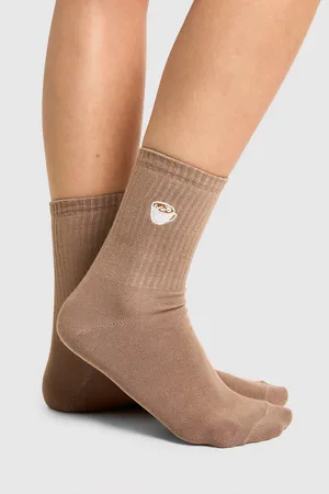 Boohoo Coffee Embroidered Sock 3 Pack - - ONE SIZE