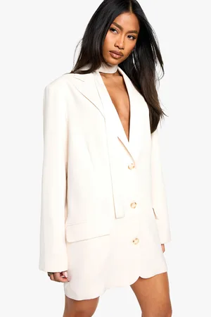 Boohoo Tailored Oversized Boxy Fit Scarf Detail Blazer Dress - - 10