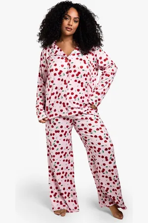 Boohoo Plus Cherry Print Long Pj Set - - 16