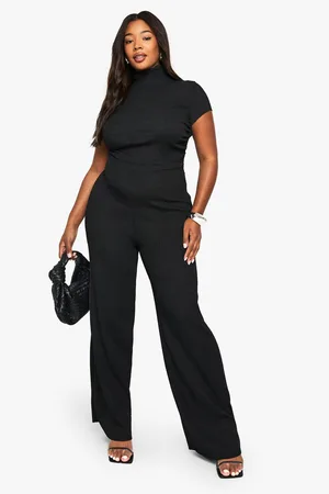 Boohoo Plus Ripple Texture High Neck Jumpsuit - - 16