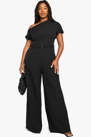 Boohoo Plus Asymmetric Belted Jumpsuit - - 16