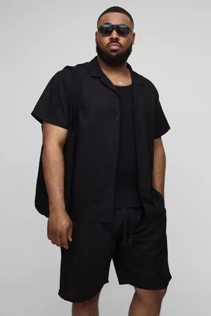 Boohoo Plus Short Sleeve Oversized Linen Shirt & Short Set - - XXXL