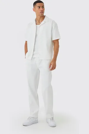 Boohoo Oversized Short Sleeve Pleated Shirt & Straight Trouser Set - - L