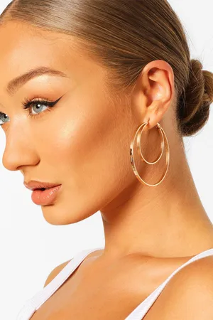 Boohoo Recycled Double Hoop Earrings - - ONE SIZE