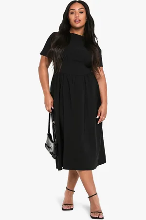 Boohoo Plus Bengaline Rouched Midi Skater Dress - - 28