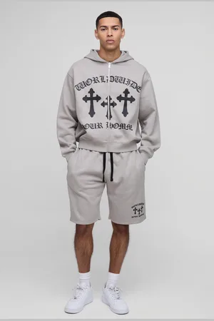 Boohoo Oversized Worldwide Cross Zip Hooded Short Tracksuit - - S