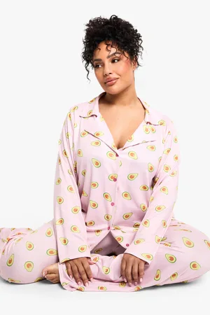 Boohoo Plus Avocado Print Long Sleeve & Trouser Pj Set - - 16
