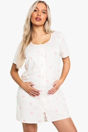 Boohoo Maternity Button Through Heart & Bow Print Nightie - - 8