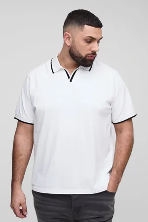 Boohoo Plus Slim Revere Pique Tipped Polo - - XXXL