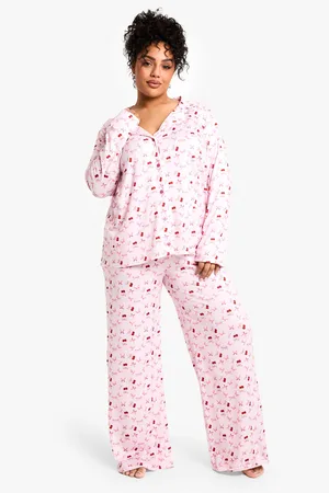 Boohoo Plus Cherry Print Long Sleeve & Trouser Pj Set - - 16